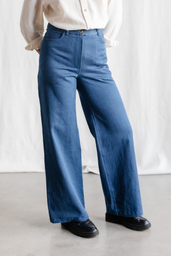 Image of Jyoti Fair Works dames vegan Broek Tushar Denim Blauw
