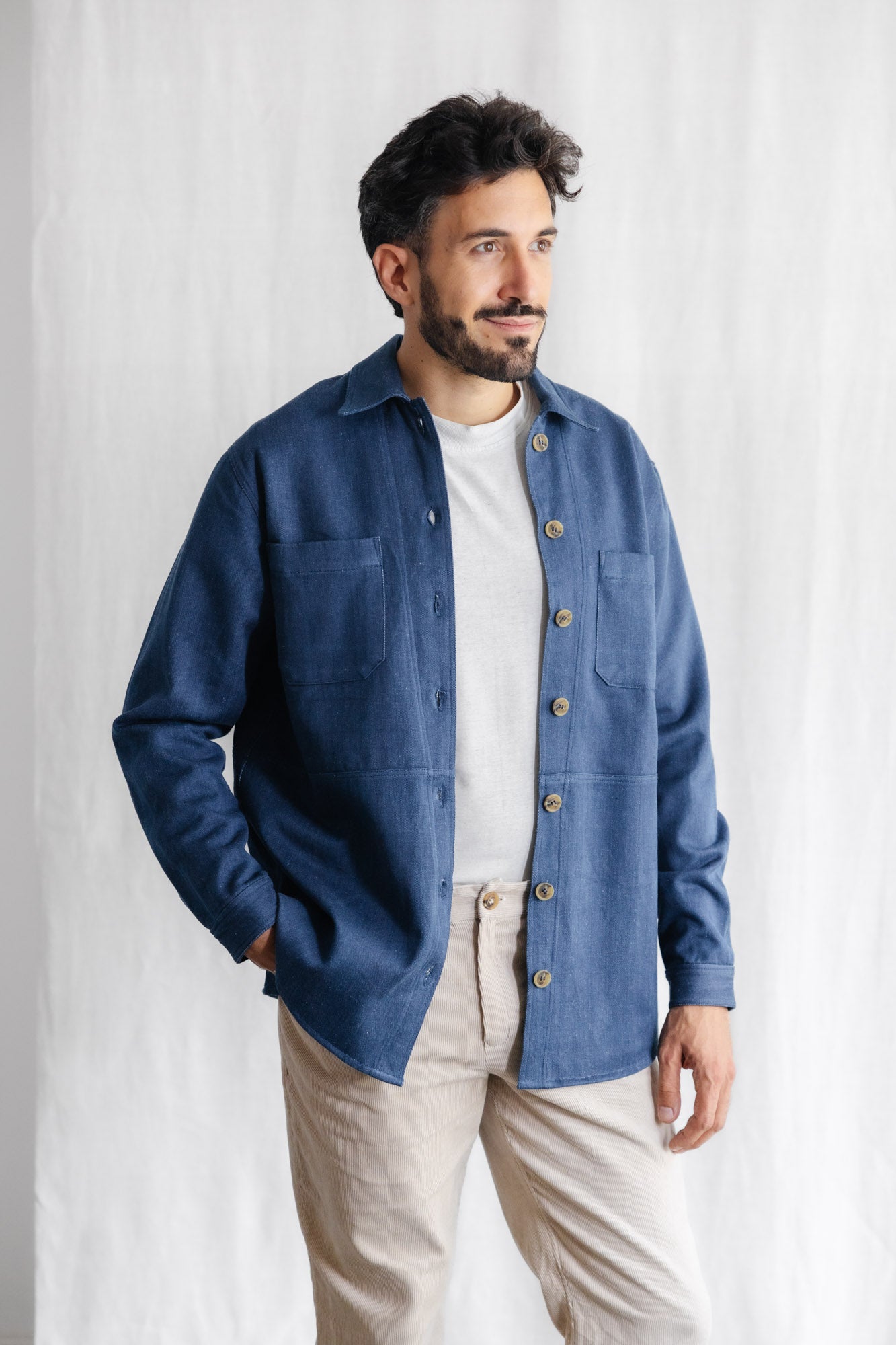 Image of Jyoti Fair Works mannen vegan Overshirt Kal Denim Blauw
