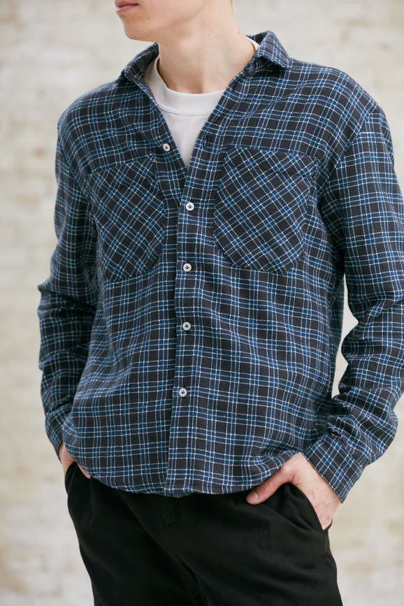 Image of Jyoti Fair Works mannen vegan Shirt Jwala Blue Checks