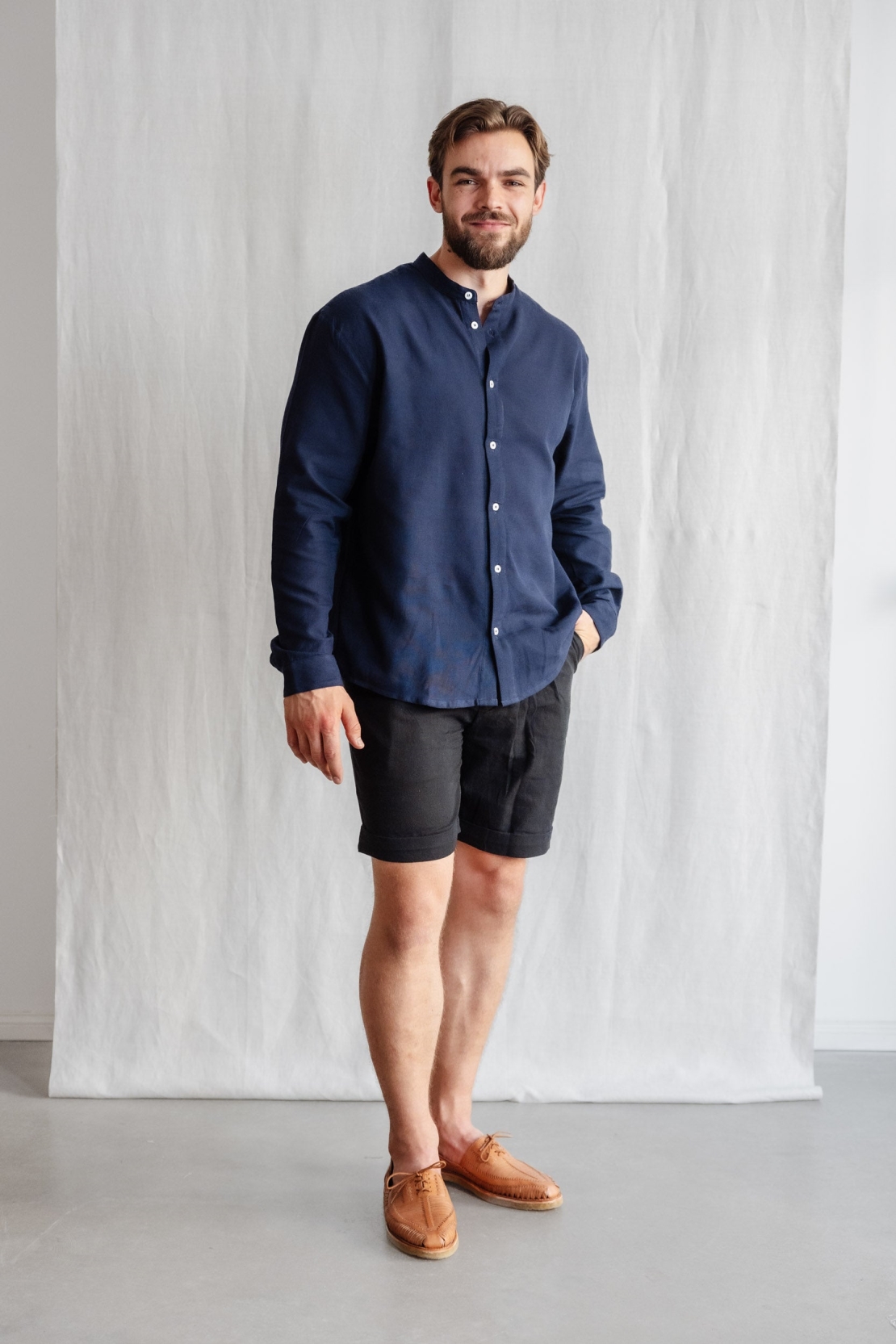 Image of Jyoti Fair Works mannen vegan Shirt Harish Nachtblauw