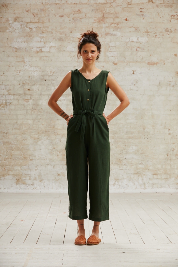 Jyoti Fair Works Damen vegan Jumpsuit Daksha OlivgrÃ¼n