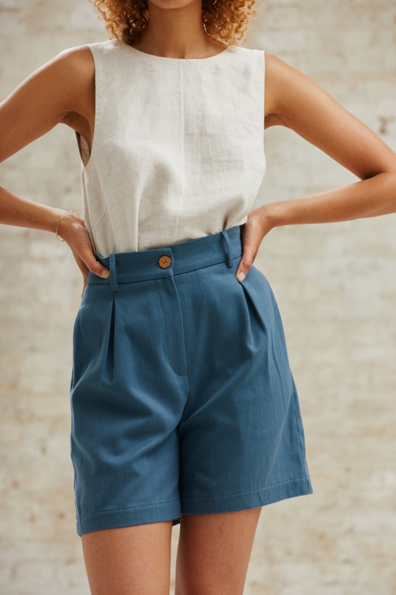 Jyoti Fair Works Damen vegan Shorts Highwaist Aakash Ozeanblau