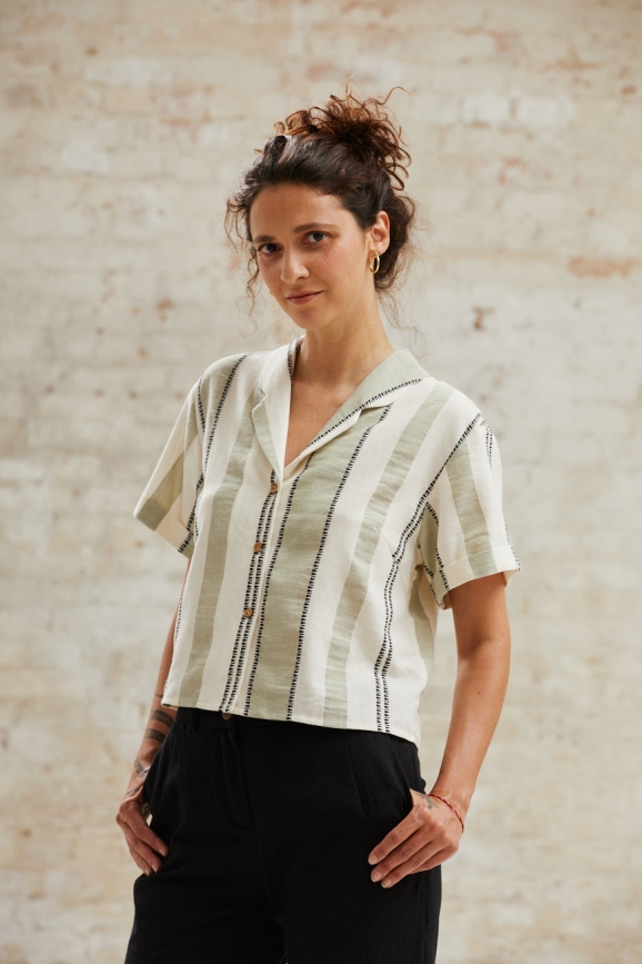 Image of Jyoti Fair Works dames vegan Blouse Avani Weave Patroon Groen