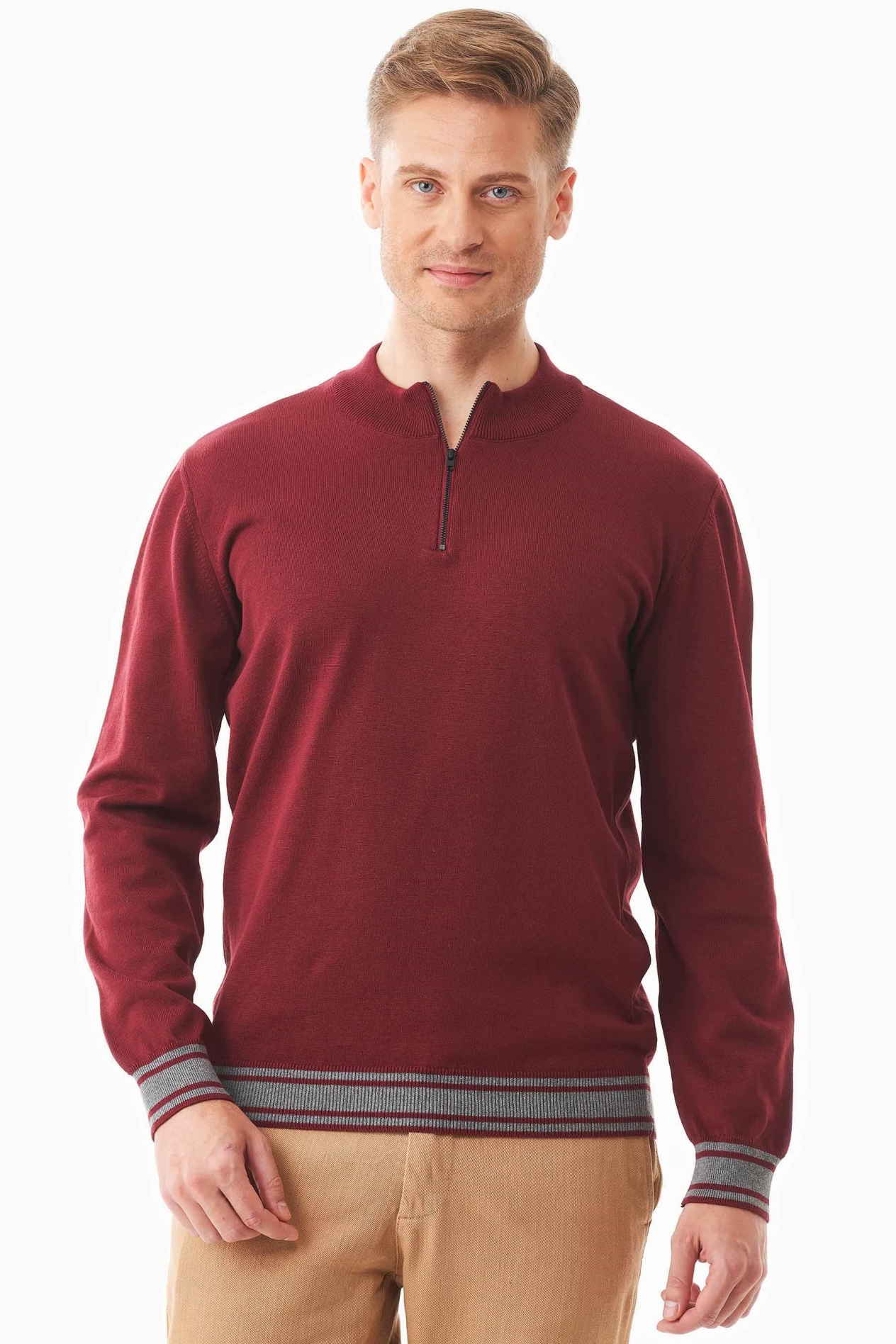 ORGANICATION Herren vegan Pullover Mit Troyerkragen Syrah Rot