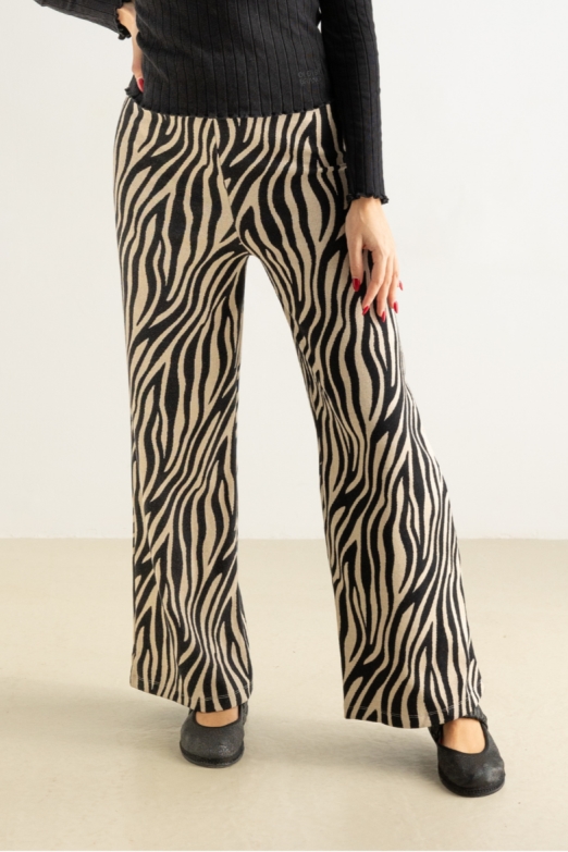 Clotsy Damen vegan Hose Streifen Beige / Schwarz