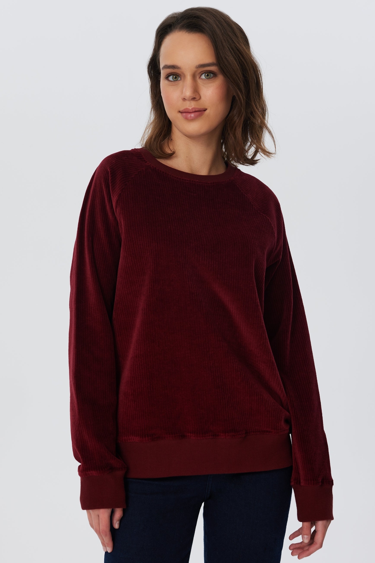 Leela Cotton Damen vegan Sweatshirt Corduroy Bordeaux