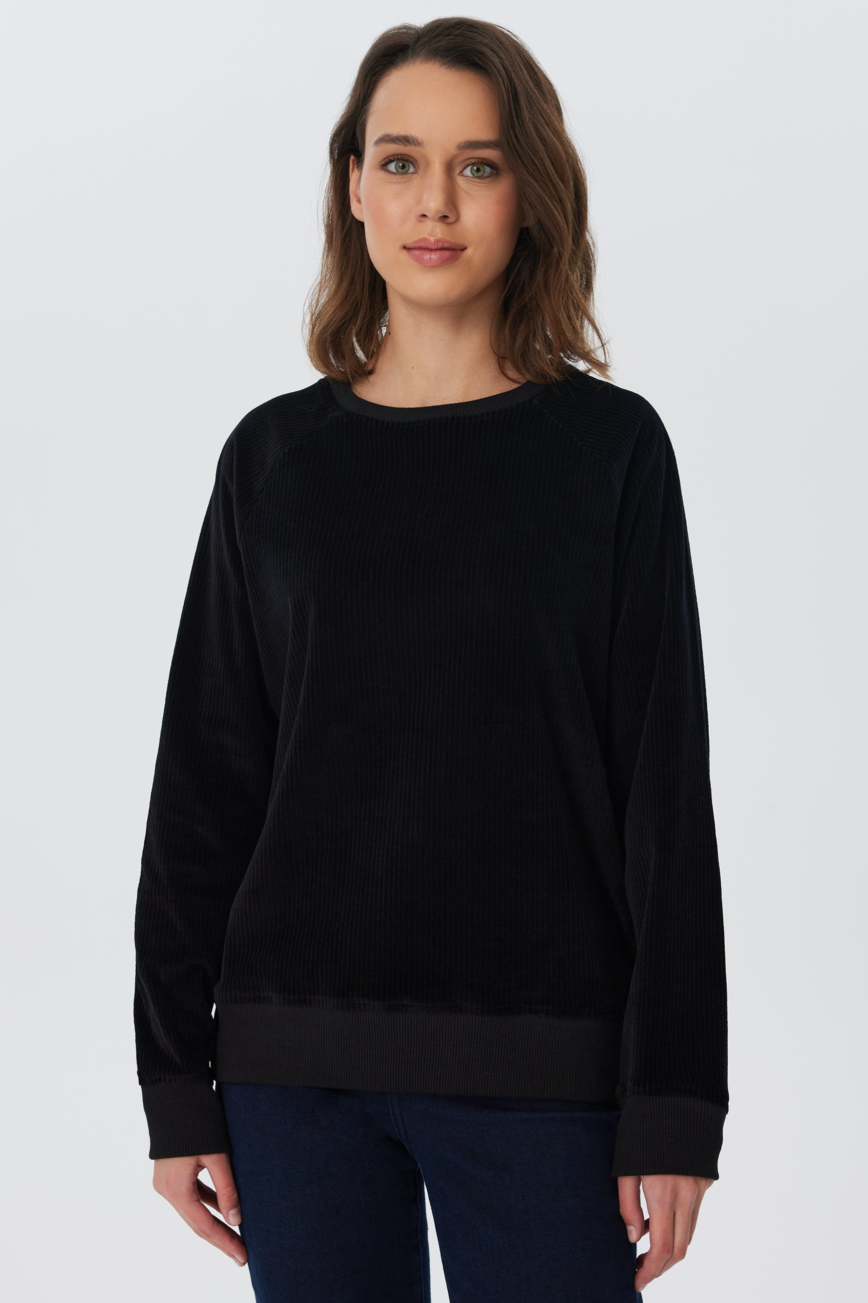 Leela Cotton Damen vegan Sweatshirt Corduroy Schwarz