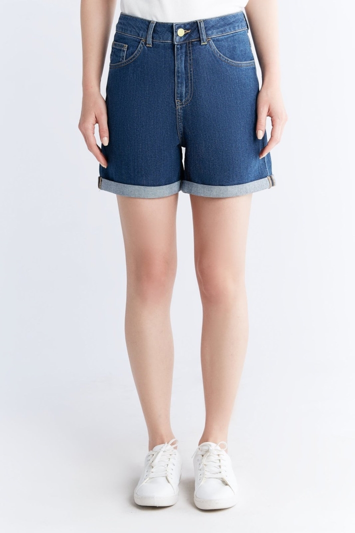 Evermind womens vegan Mom Shorts Lapis Blue