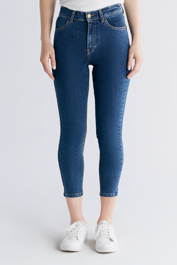 Evermind Damen vegan Jeans Kurzes Bein Skinny Fit Lapis Blau