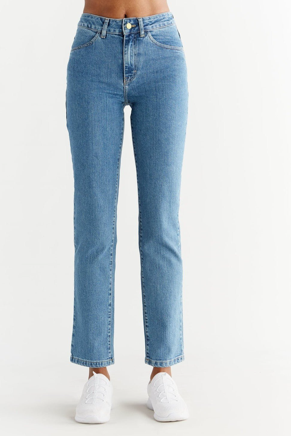Evermind Damen vegan Jeans Straight Fit Day Himmelblau