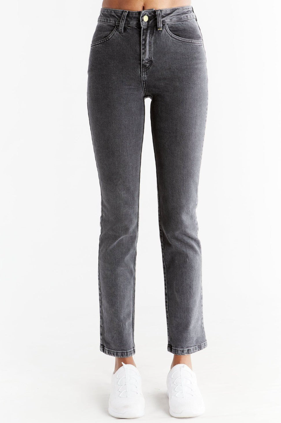 Evermind Damen vegan Jeans Straight Fit Carbon Gray