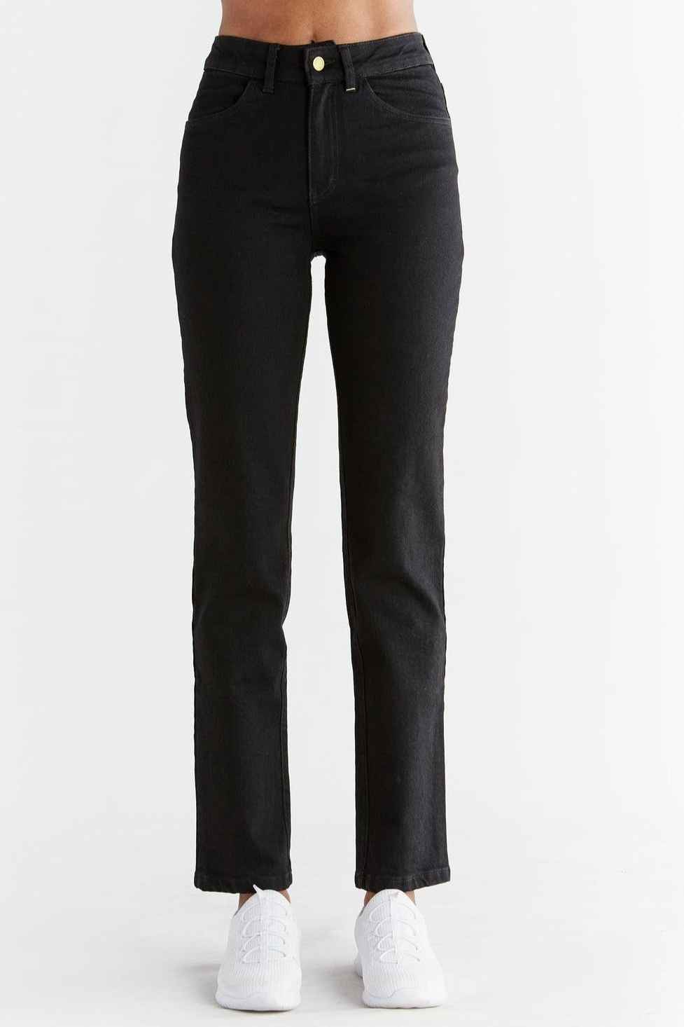 Evermind Damen vegan Jeans Straight Fit Coal Schwarz