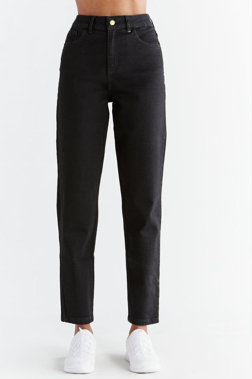 Evermind Damen vegan Jeans Mom Fit Coal Schwarz