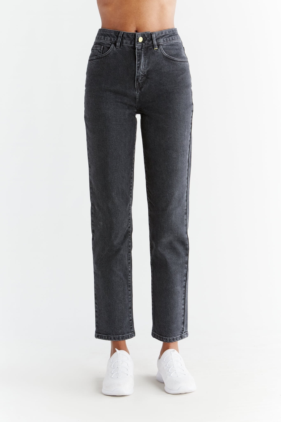 Evermind Damen vegan Jeans Regular Fit Karbongrau
