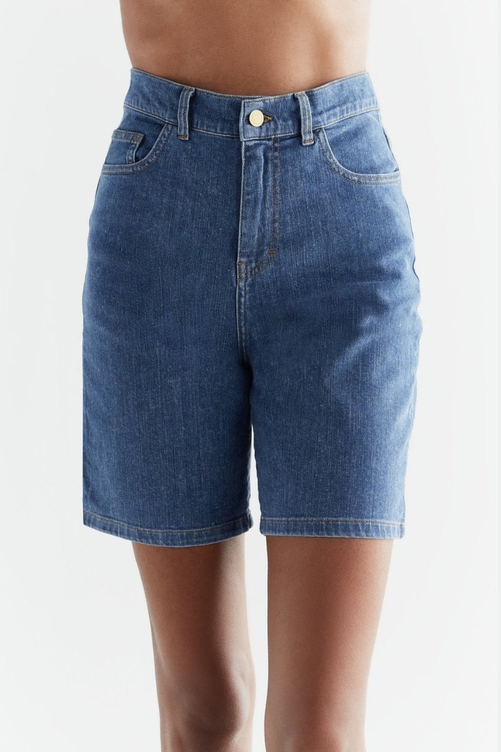Evermind womens vegan Denim Shorts Ocean Blue