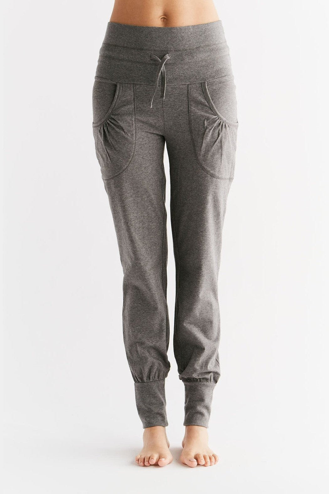 Leela Cotton Damen vegan Yogahose Mit Umgeschlagenem Bund Anthrazit Melange/Grau
