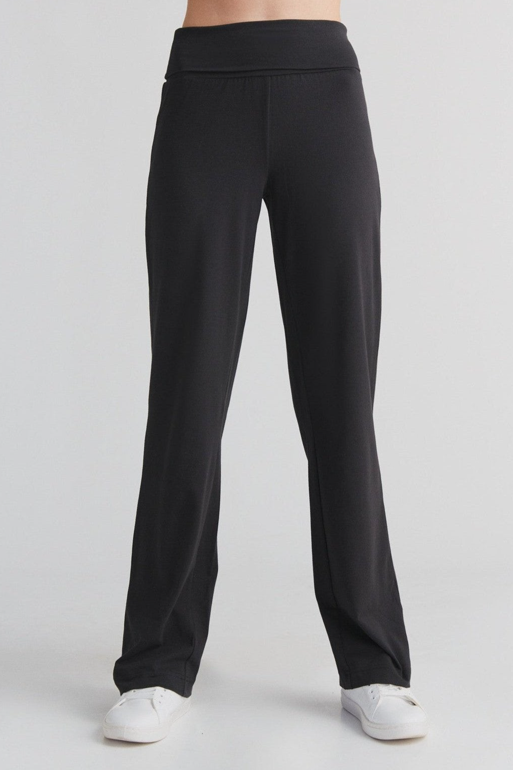 Leela Cotton womens vegan Pants With Fold Over Waistband Black