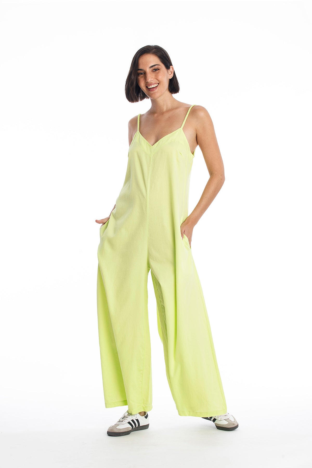 RAVENS VIEW IBIZA Damen vegan Jumpsuit Chiara Satin Kalkgelb