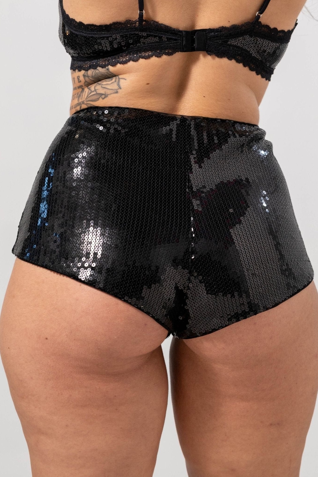 Understatement womens vegan Briefs Sequin Mesh Hotpants Black