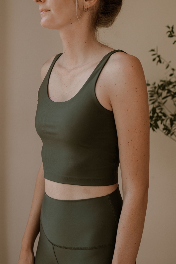The View Yoga womens vegan Top Iris Forest Green