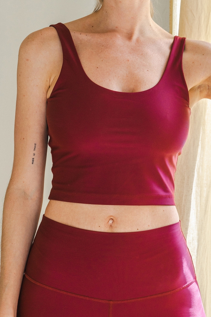 The View Yoga womens vegan Top Iris Bright Burgundy