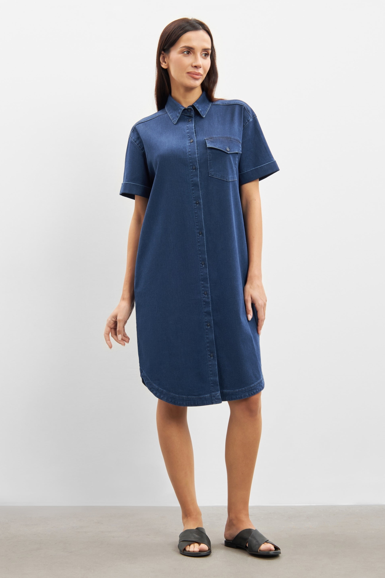 LAURIE Damen vegan Denim Shirtkleid Utta Oversize Ss Medium Blue Denim