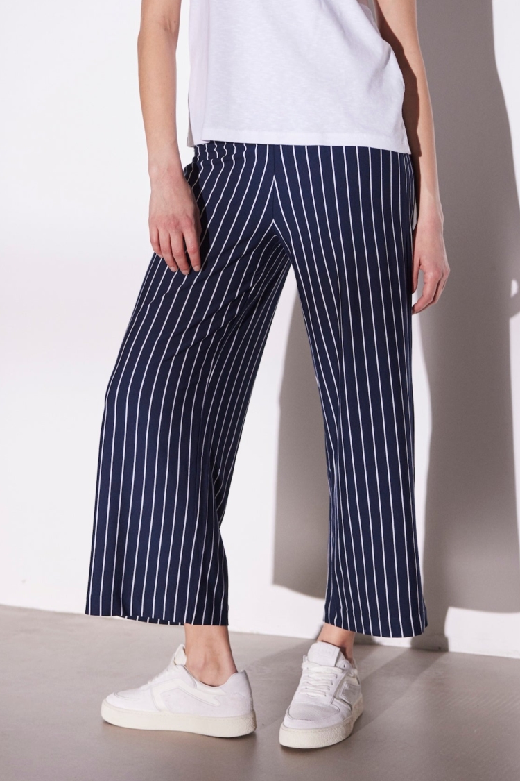 95792 - Damen vegan Lose Hose Crop Jersey Donna Navy Stripe