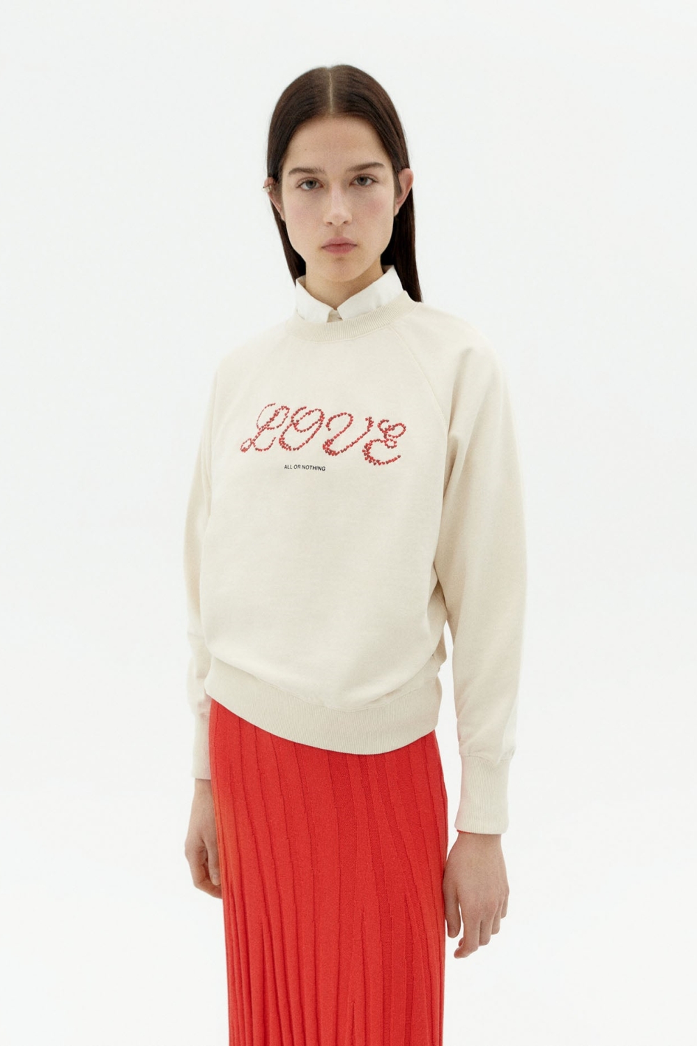 Image of Thinking MU dames vegan Sweatshirt Bonnie Wit Liefde Hart Crème