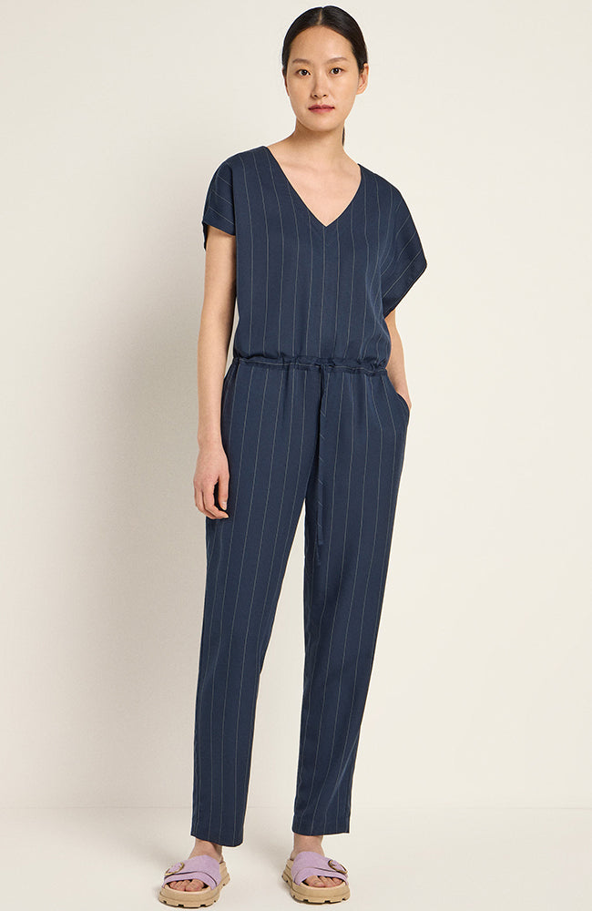 LANIUS Damen vegan Jumpsuit Kreidestreifen Marineblau