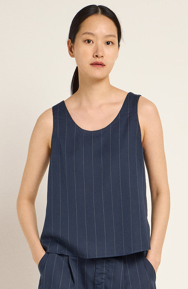 LANIUS Damen vegan Top Chalk Stripe Marineblau