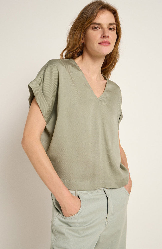 95907 - Lanius Damen vegan Bluse Tencel Aqua Grau