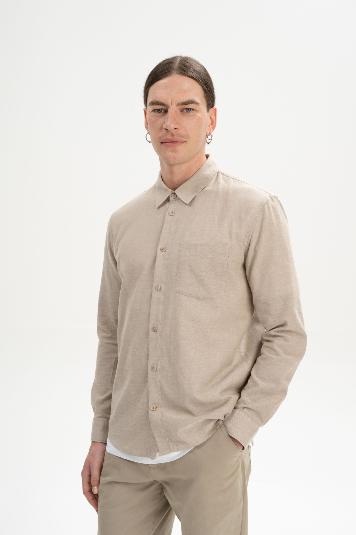 MELA Herren vegan Hemd Ishir Birke nge/Beige
