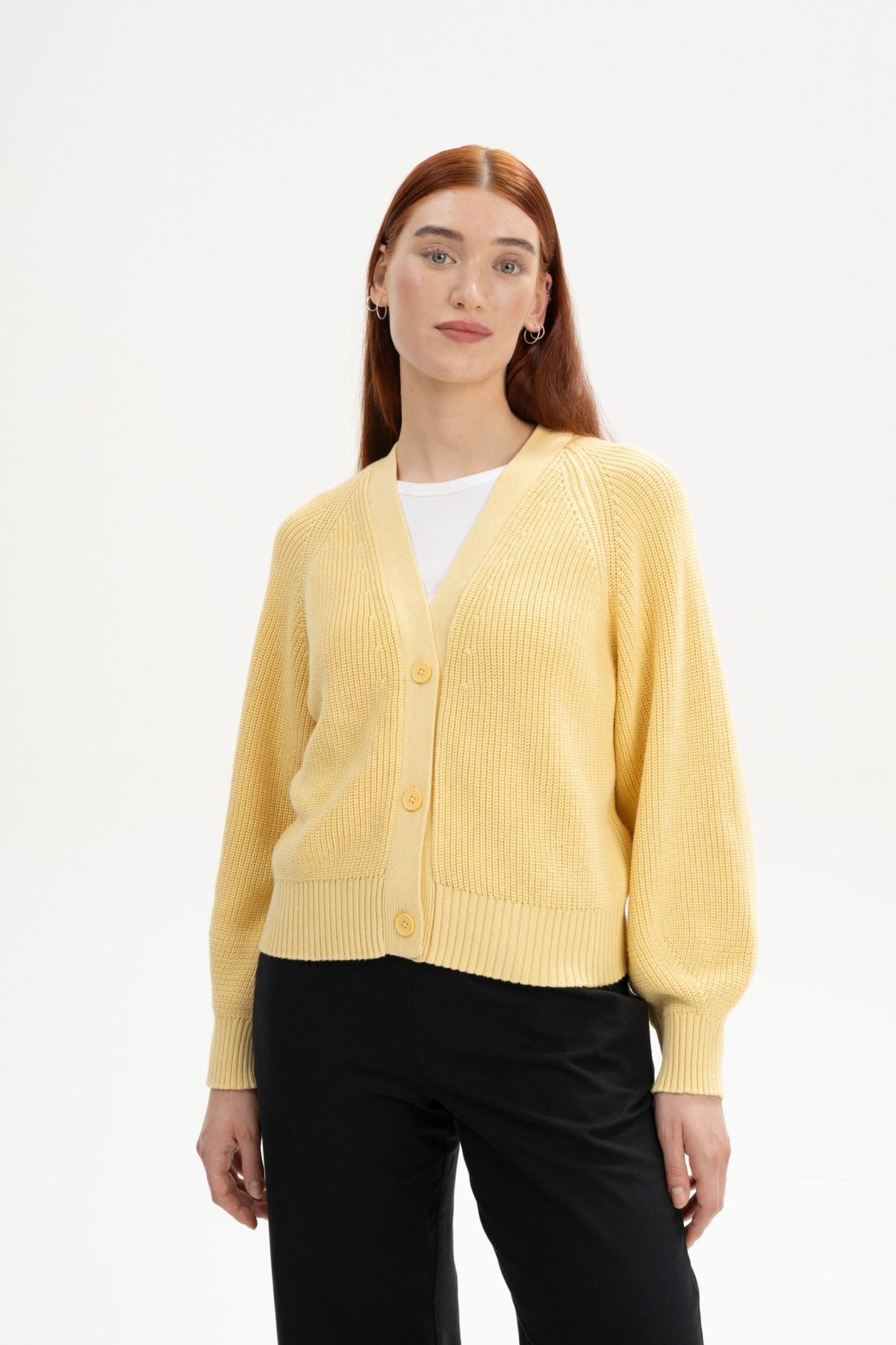 MELA Damen vegan Rippenstrickjacke Bhuma Butterblume nge Gelb
