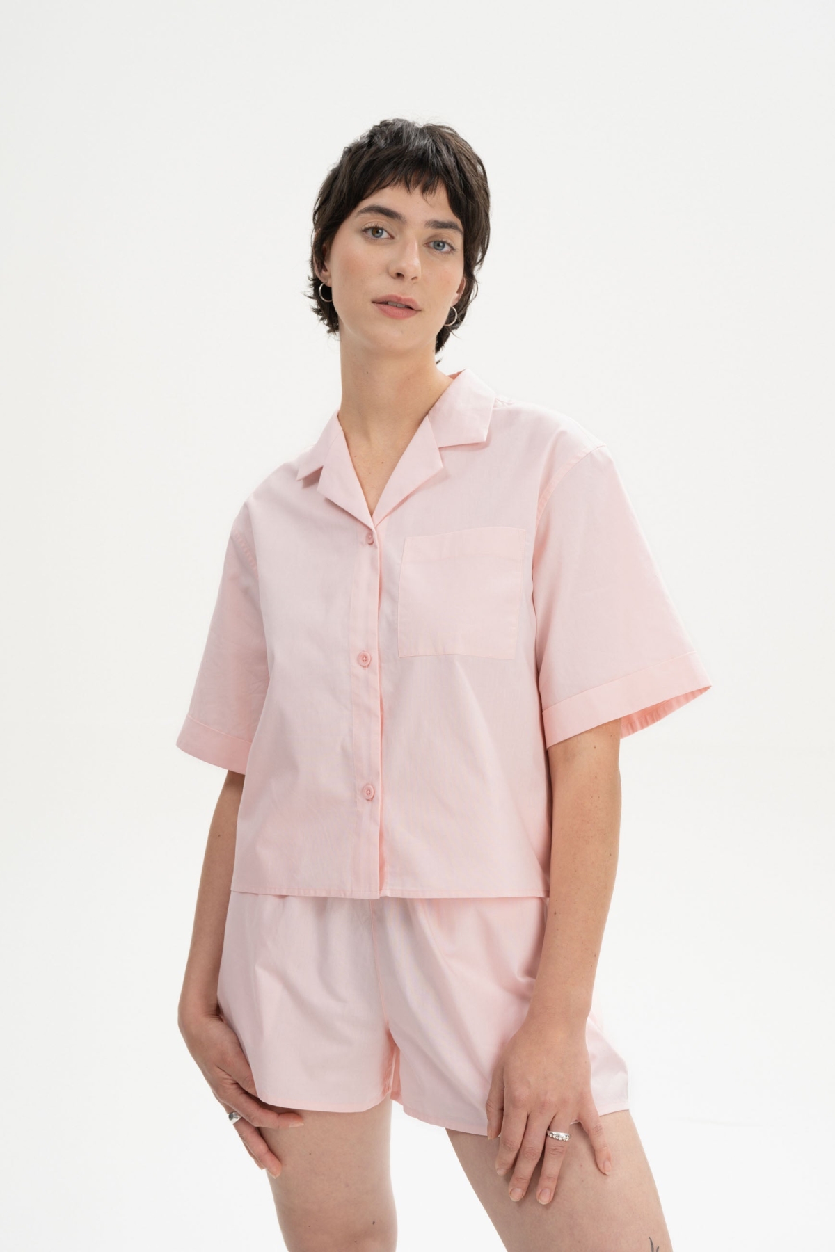 Image of MELA dames vegan Pyjama Shirt Korte Mouw Hansika Berry Blush Roze