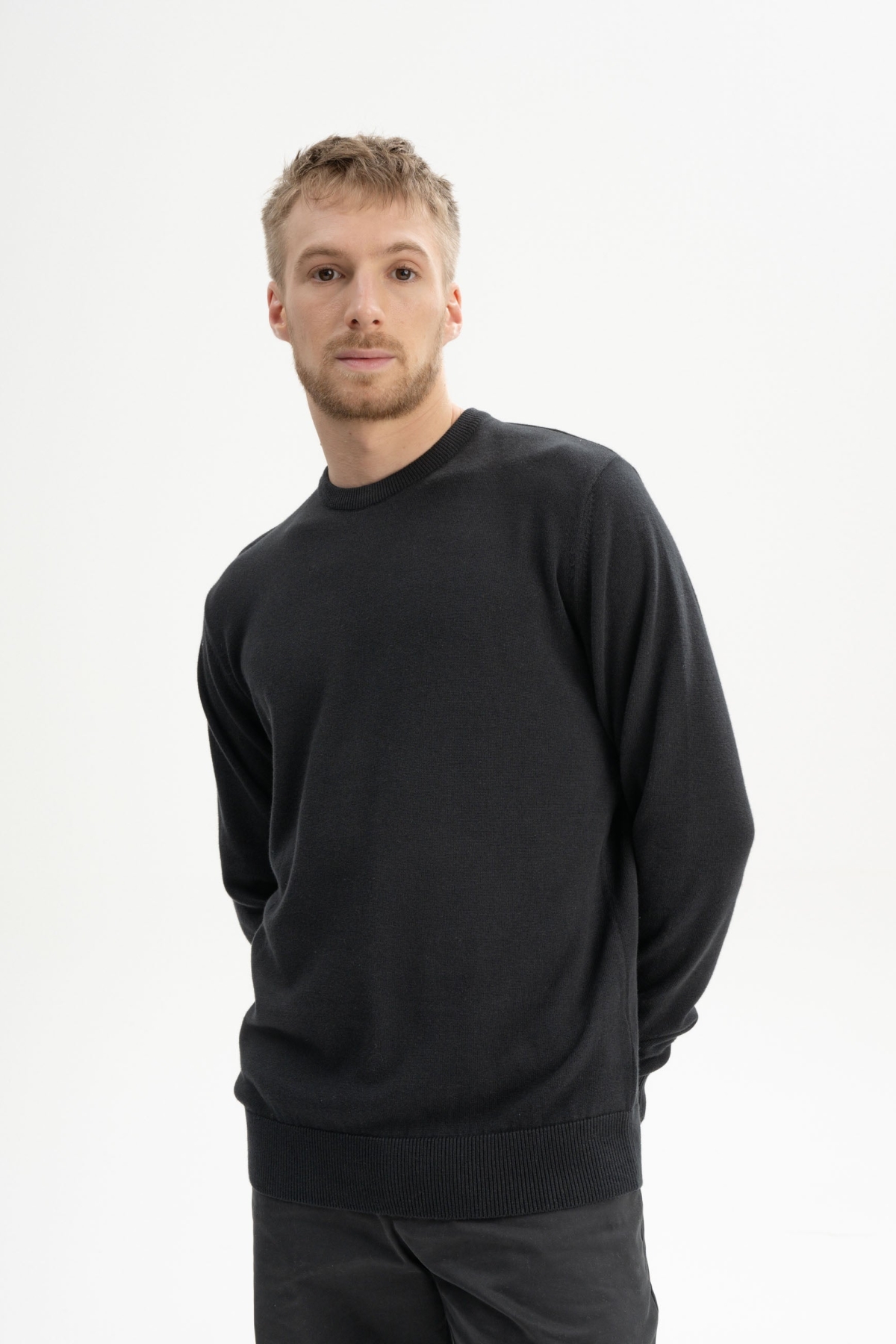 MELA Herren vegan Feinstrick Pullover Himal Schwarz