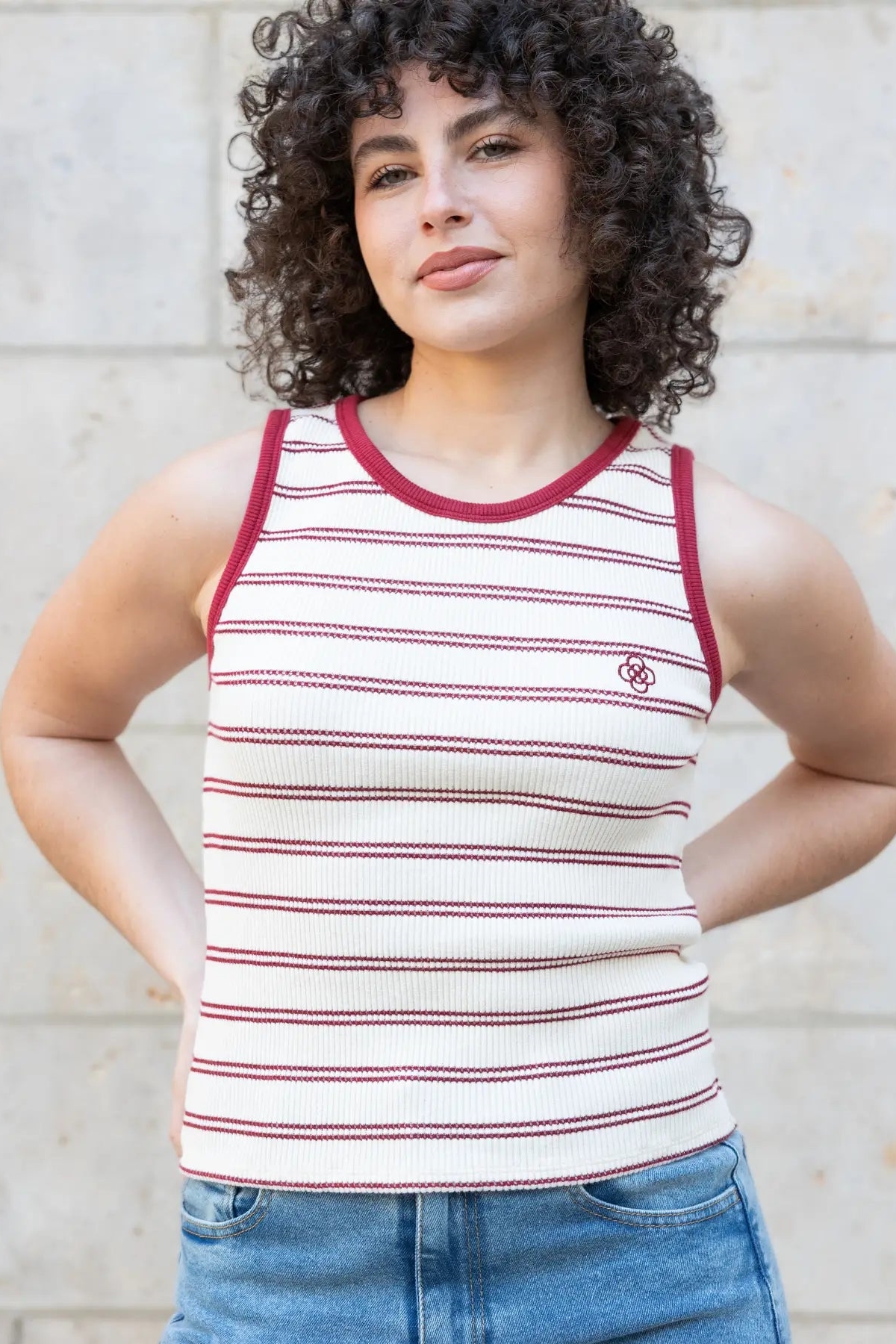 Clotsy womens vegan Tank Top Stripes Cream/Burgundy
