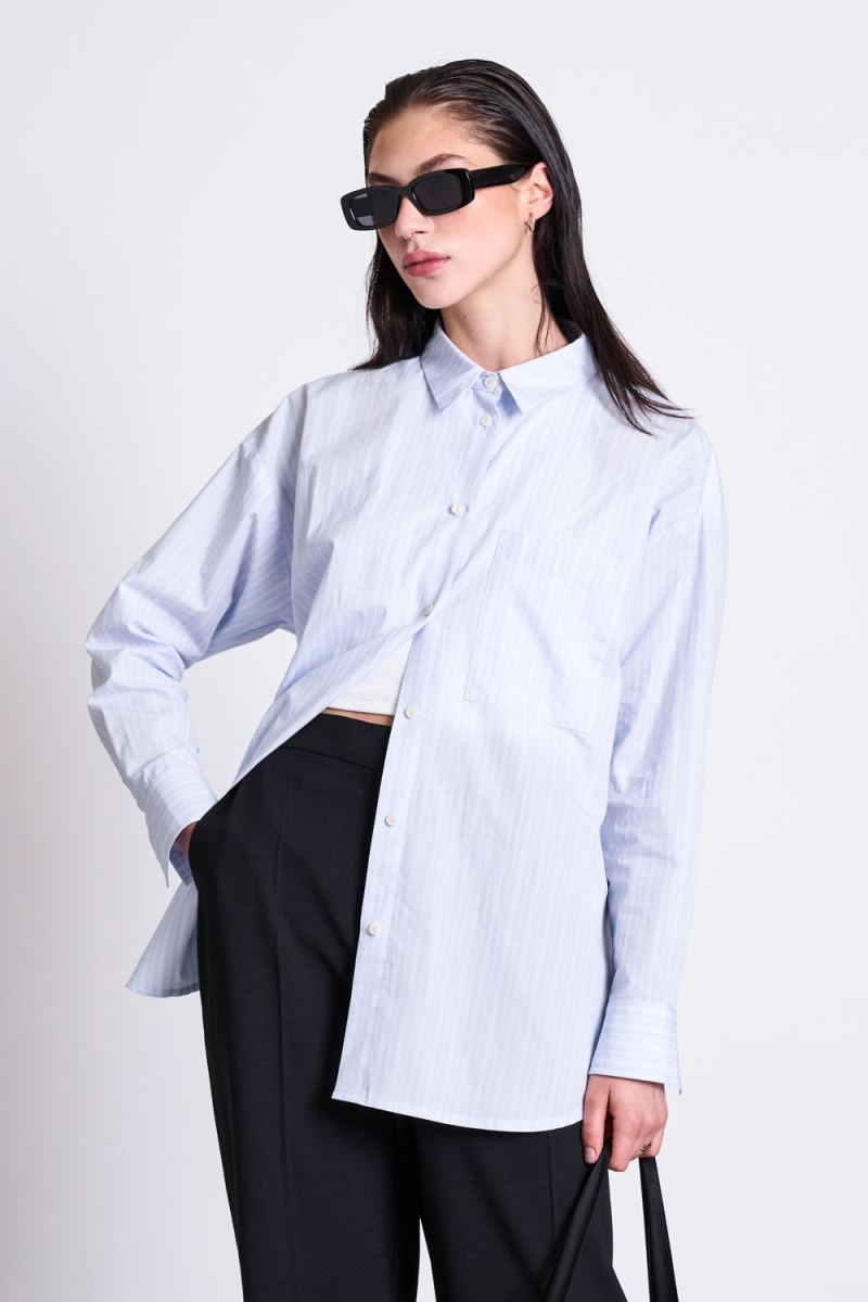 JAN 'N JUNE Damen vegan Hemd Oversized Mamro Blau Weiß Gestreift