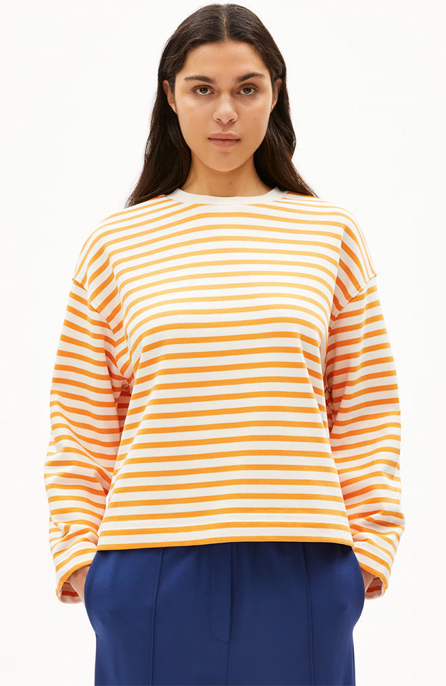 ARMEDANGELS Damen vegan Sweatshirt Frankaa Stripe Light Tangerine