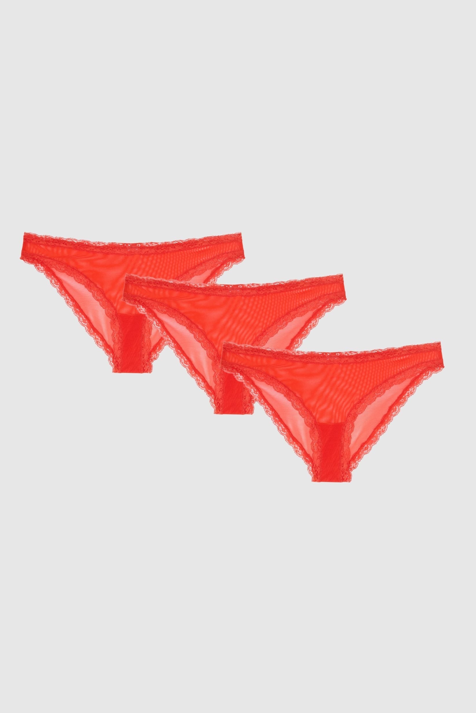 Understatement Damen vegan Multipack Bikini Slips Mesh Lace Trim Fiery Red