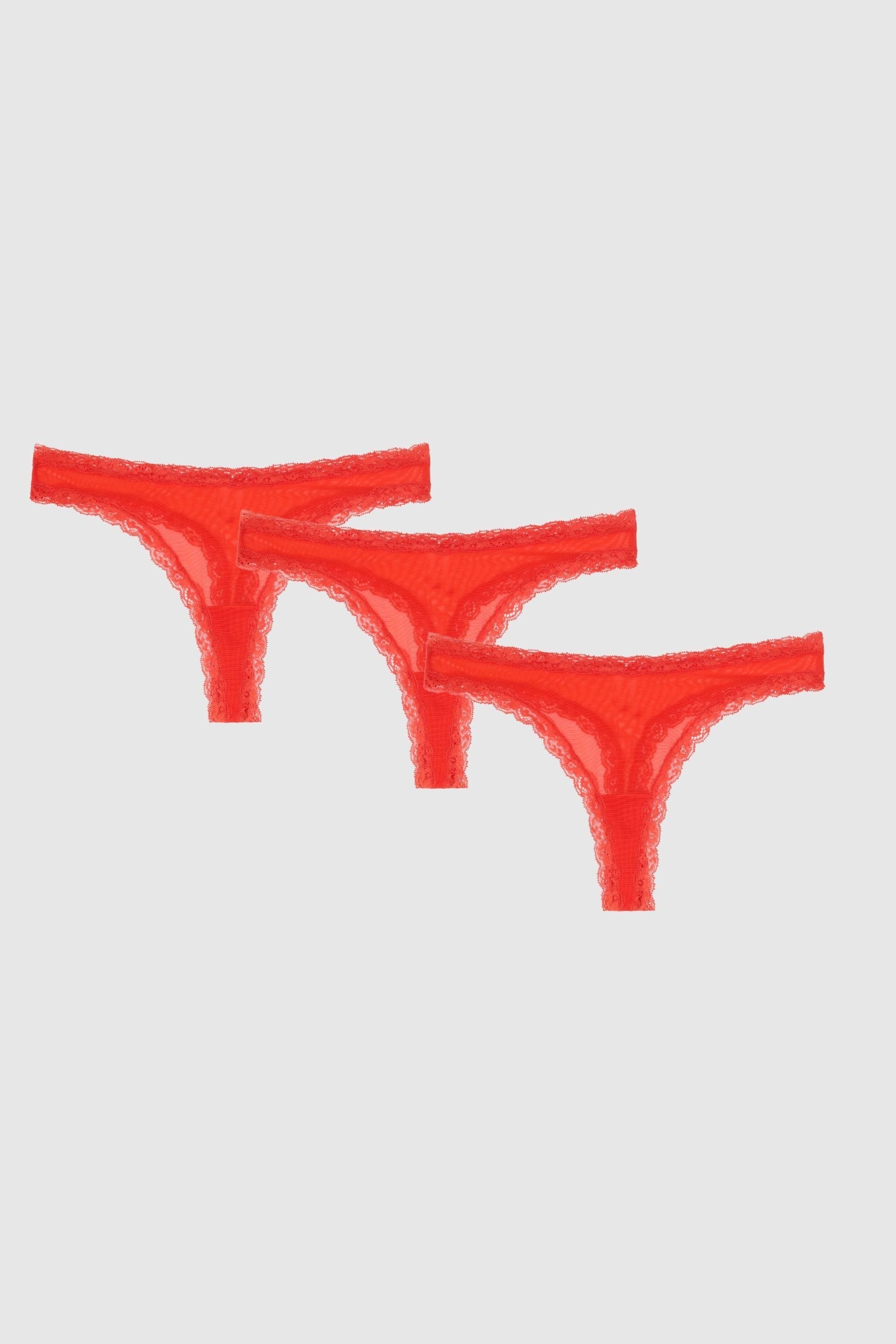 Understatement Damen vegan Multipack Mesh Lace Trim Thong Fiery Red