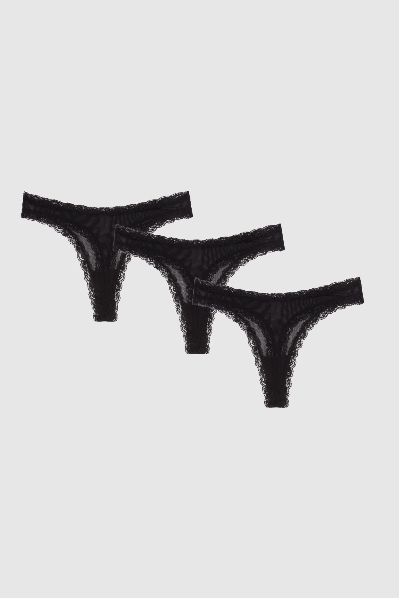 Understatement Damen vegan Multipack Thong Mesh Lace Trim Schwarz