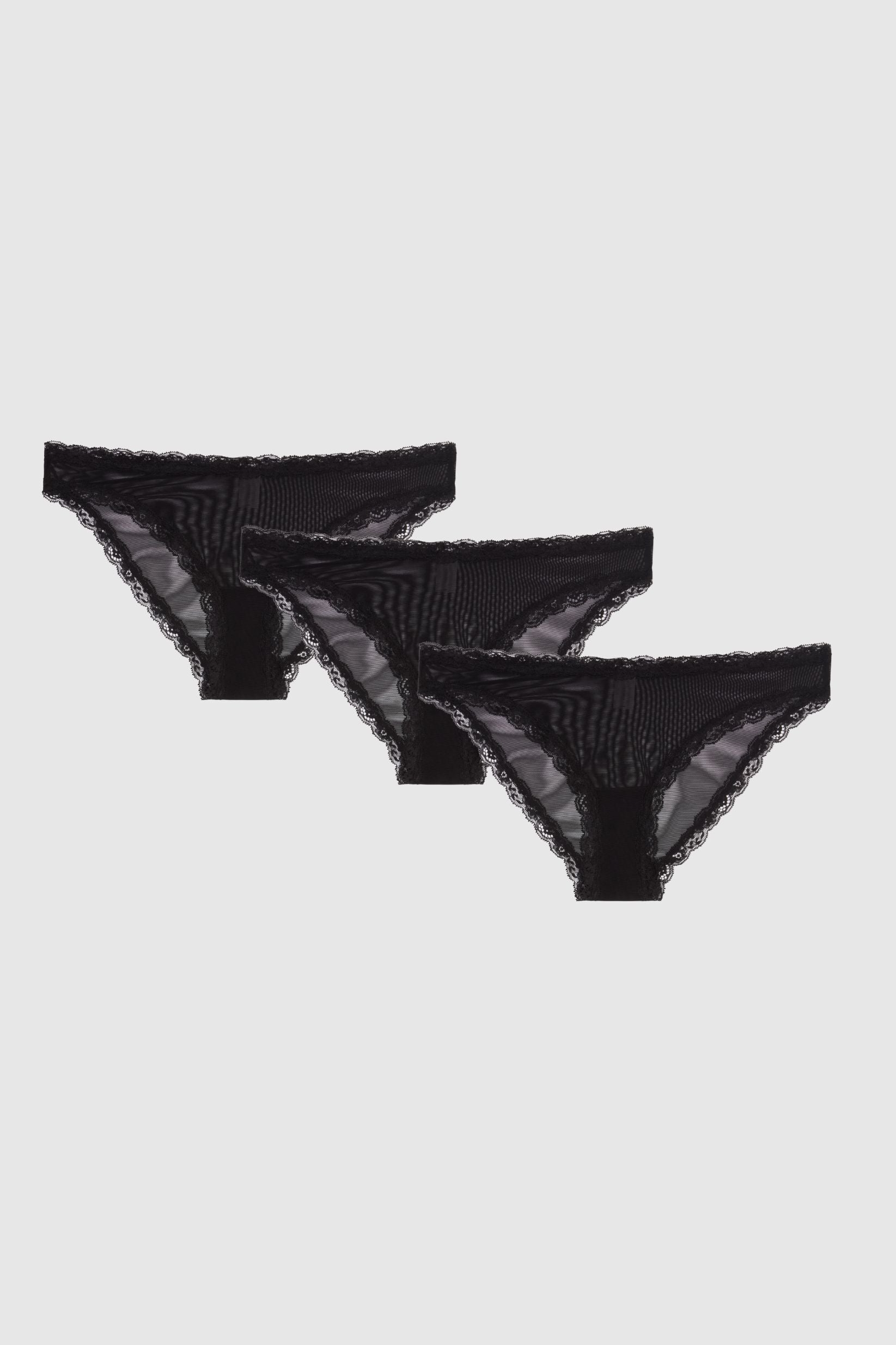 Understatement Damen vegan Multipack Bikini Slips Mesh Lace Trim Schwarz