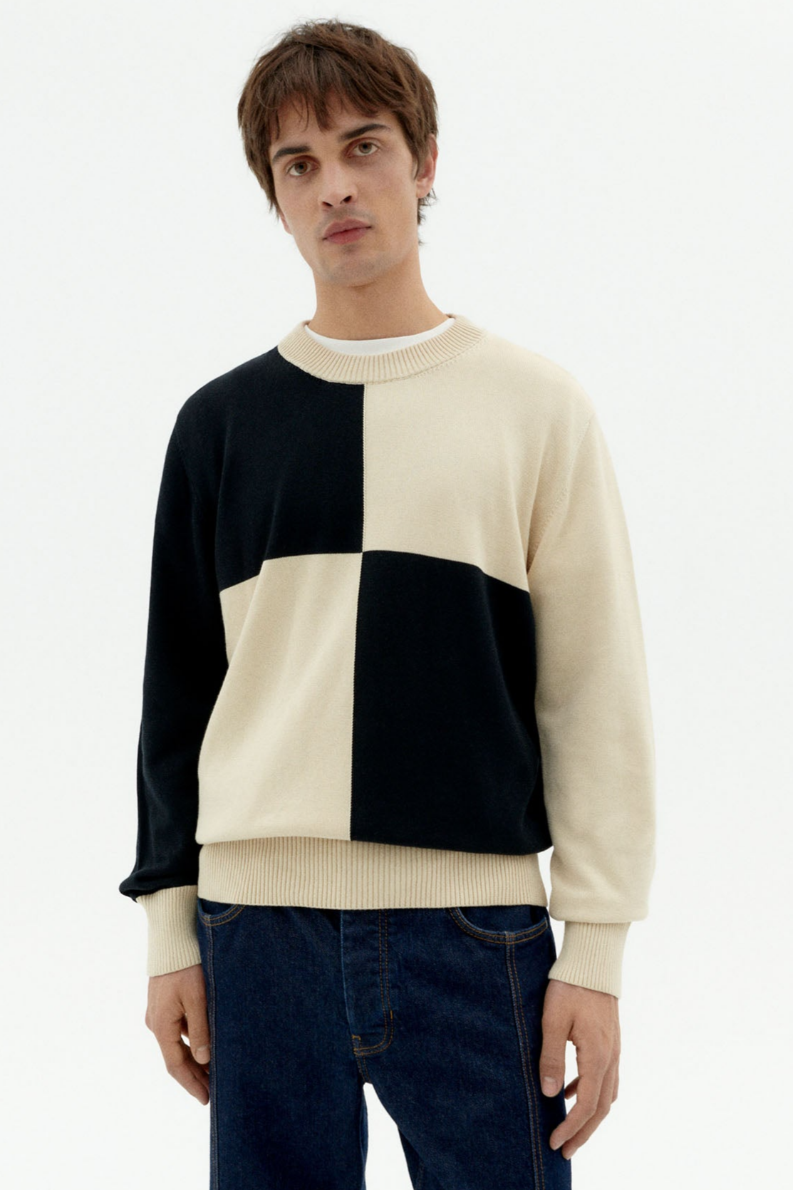 Thinking MU Herren vegan Strickpullover Khem Schwarz & Beige