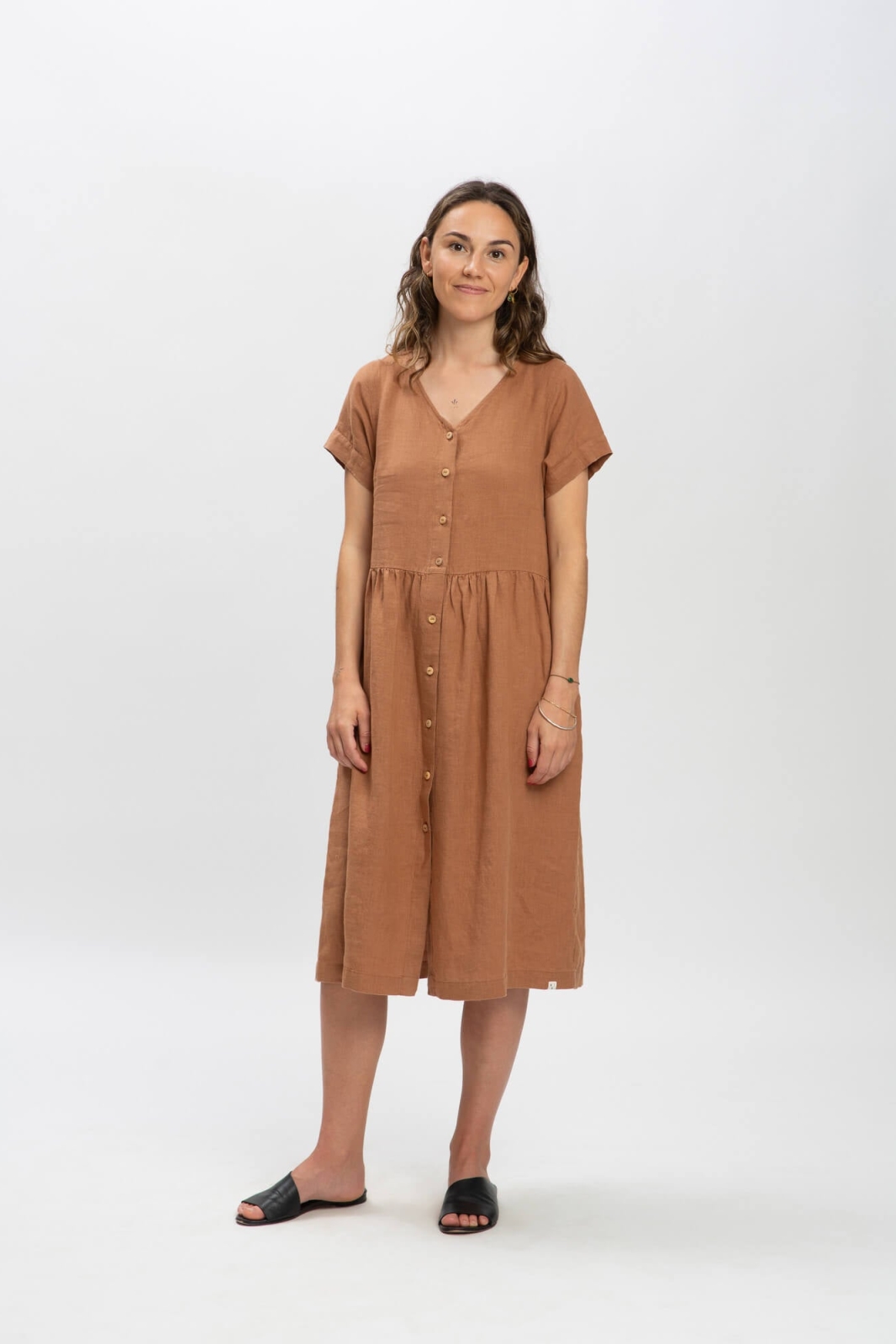 MATONA Damen vegan Midikleid Leinen Kaffeebraun