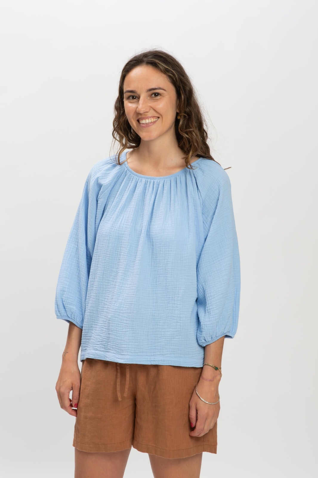 MATONA Damen vegan Bluse Musselin Puder Blau