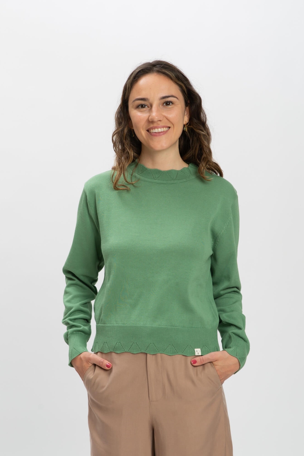 MATONA Damen vegan Blumenpulli Bohne GrÃ¼n