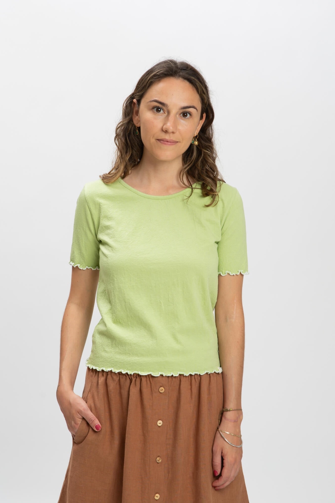 MATONA womens vegan Curly T-Shirt Pistaccio Green