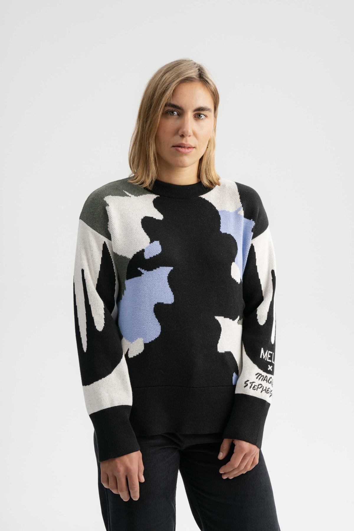 MELA Damen vegan Strickpullover Jacquard Artist Edition Maggie Multicolor