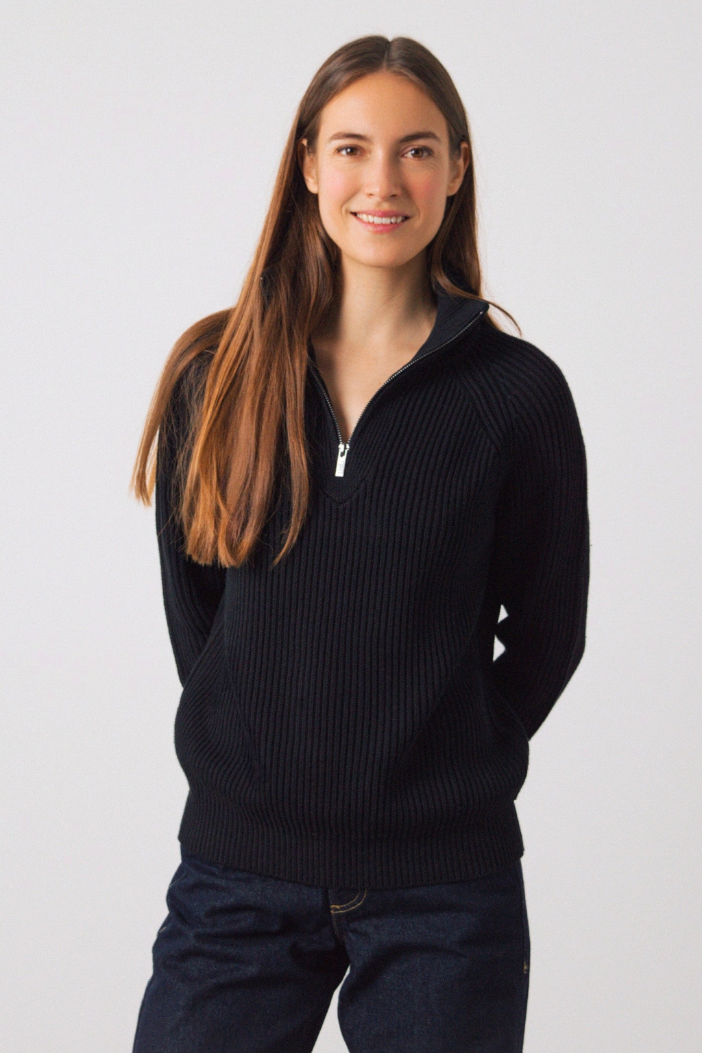Honest Basics Herren vegan Pullover Half-Zip Knit Schwarz