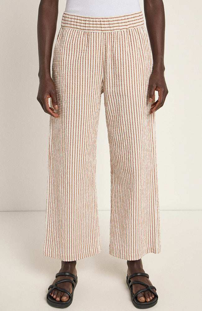 Image of Lanius dames vegan Broek Streep Off White & Mokka